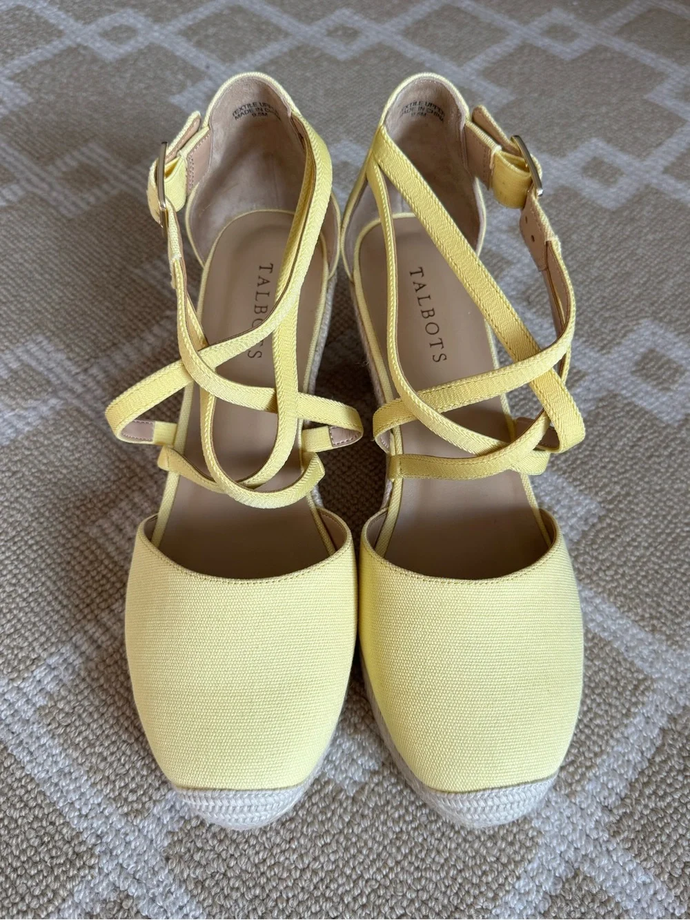 Talbots Lyndsay Strappy Espadrille Wedge Sandals Lemon Chiffon Yellow 9.5
